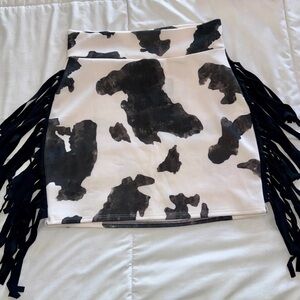 Cow Print Fringe Skirt